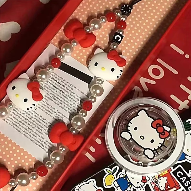 Sanrio Hello Kitty Handyhülle mit Anti-Verlust-Schlüsselband und Anhänger in Rot für Damen - Bild 5