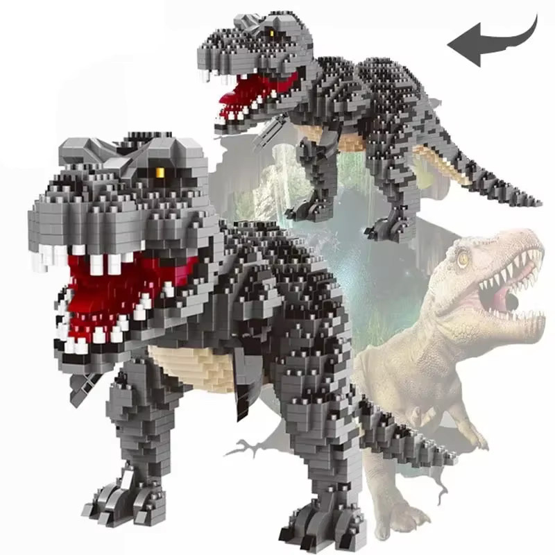 hehepopo Dinosaurier-Mikroblöcke, Tyrannosaurus Rex-Modellfigur, Grün, 1.457 Teile - Bild 3