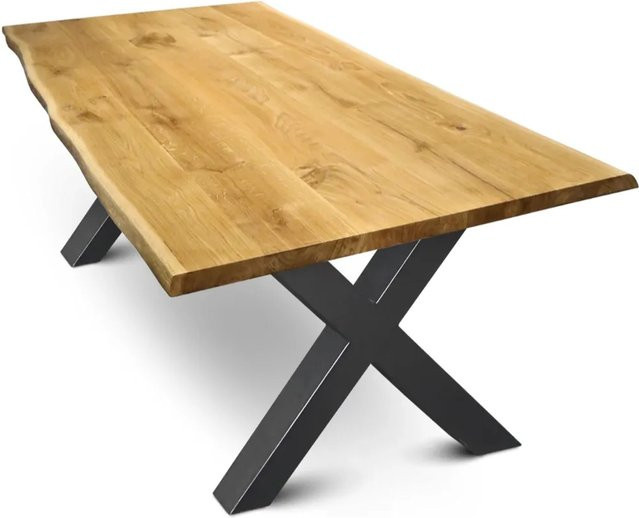 DELUKE Massivholz Esstisch RAGNAR aus Eiche mit Baumkante und X-Gestell, Farbe: Eiche Braun, B/T: 200 x 100 cm - Bild 1