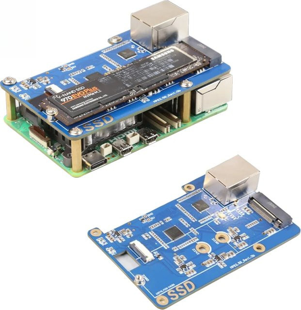 MPS2.5G Raspberry Pi 5 PCIe zu NVME SSD und 2,5G Ethernet RJ45 HAT mit RTL8125 in Blau - Bild 1