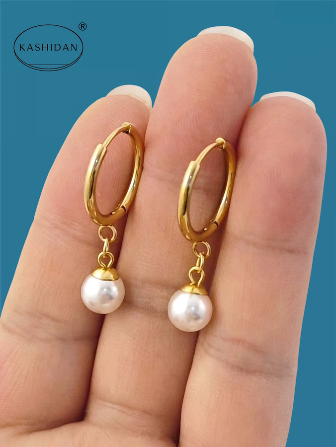 KASHIDAN Ohrringe Edelstahl, Gold, Perle, Damen, Vintage - Bild 2