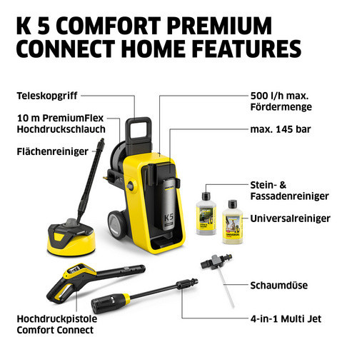 Kärcher Hochdruckreiniger K 5 Comfort Premium Connect Home, 145 bar, 500 l/h, Gelb - Bild 2
