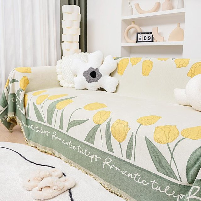 Chenille Sofatuch Super Six mit Tulpen-Design als Einteiler, Katzenkratzfest, B: 180 cm, T: 130 cm - Bild 1