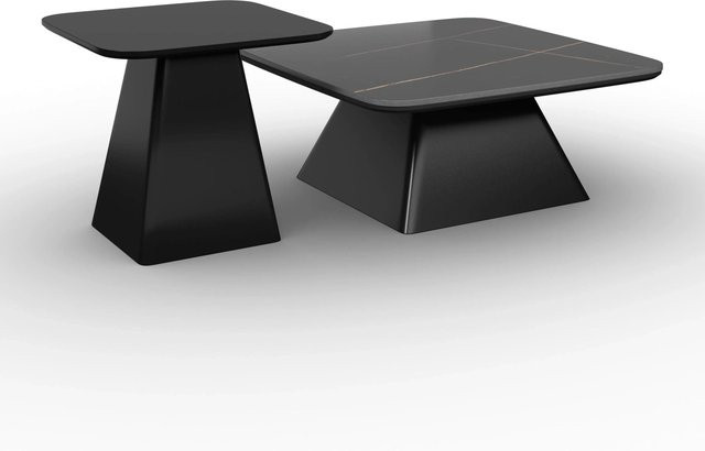 Bessagi Home Couchtisch Thiago 2er Set in Schwarz aus MDF und Stein im modernen Design - Bild 1