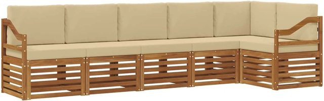 vidaXL Sofagarnitur L-Form aus Massivholz Akazie in Natur und Beige, 6-teiliges Set mit Sitz- und Rückenkissen im modernen Latten-Design - Bild 1