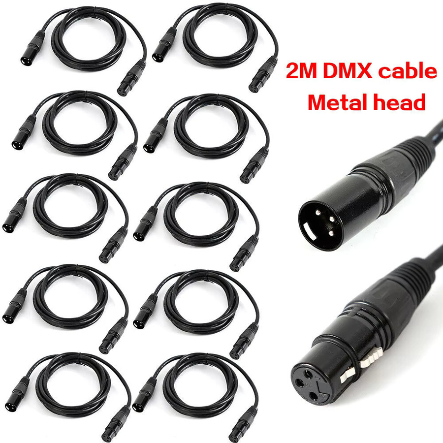 10er Set DMX-Kabel 3-polig in Schwarz, 2m Audio-Steuerkabel für Bühnenbeleuchtung, Moving Heads und DJ-Equipment - Bild 2