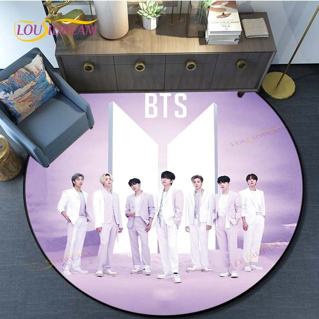 Runder Kpop Bangtan Boys Teppich aus Flanell in Lila, rutschfeste Spielmatte für Kinderzimmer und Schlafzimmer, Durchmesser: 150 cm - Bild 1