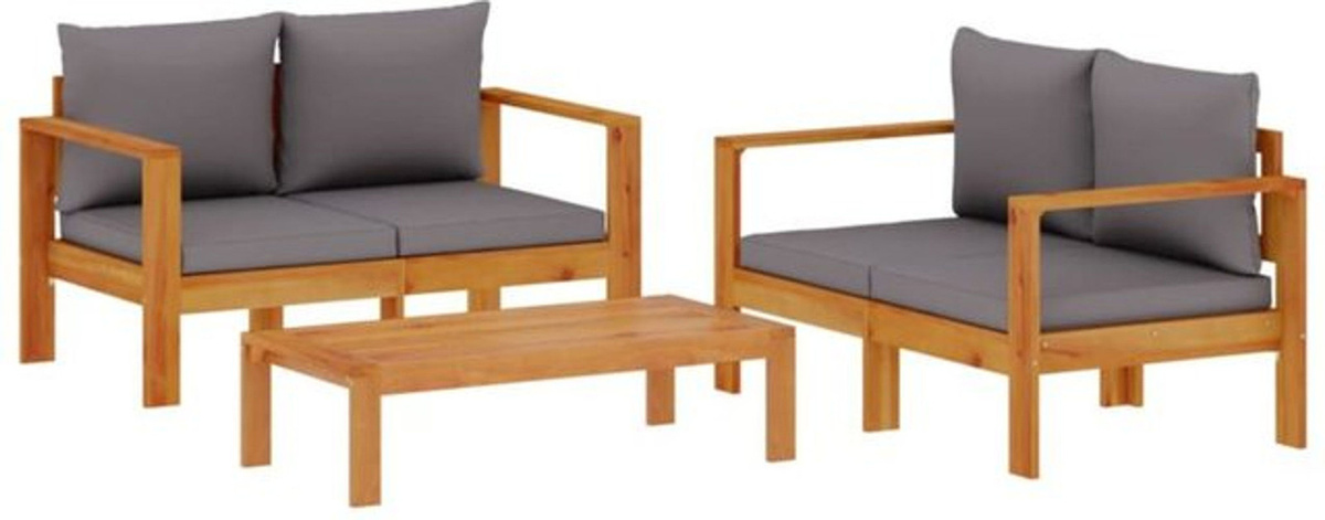 3-teilige moderne Garten-Sofagarnitur aus Massivholz Akazie mit Kissen in Grau von vidaxl - Bild 1