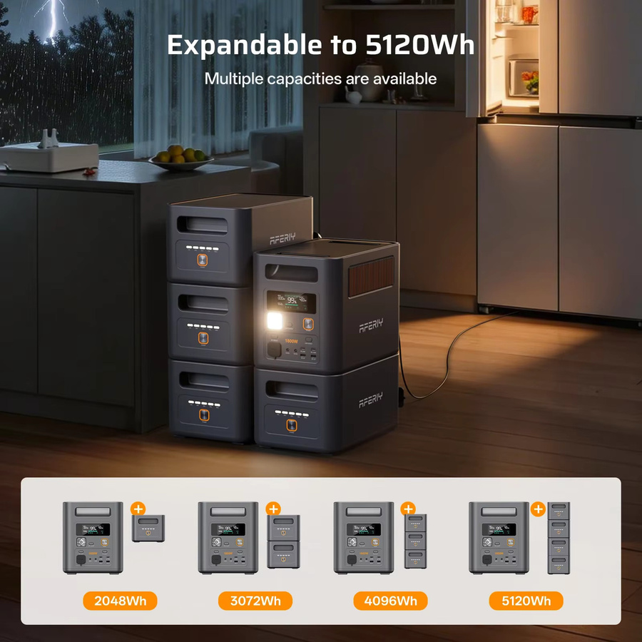 AFERIY P180pro Tragbare Powerstation 1800W 1024Wh mit LiFePO4 Akku und App-Steuerung in Schwarz/Grau - Bild 4