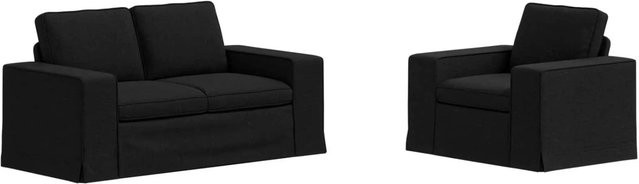 vidaXL Sofa 2-teiliges Set Schwarz Stoff mit Metallrahmen B/T/H: 162 x 80 x 82 cm und 103 x 80 x 82 cm - Bild 1