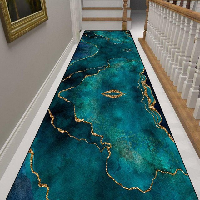 Karpetti Flurläufer mit Streifenmuster in Türkis, waschbarer Teppich aus Polyester für Flur und Wohnzimmer, B/T: 80 x 200 cm - Bild 1