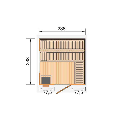 Weka Design-Saunahaus Kuopio aus nordischem Fichtenholz mit Technikpaket für 4 Personen in Beige, B/H/T: 263 x 253 x 298 cm - Bild 4