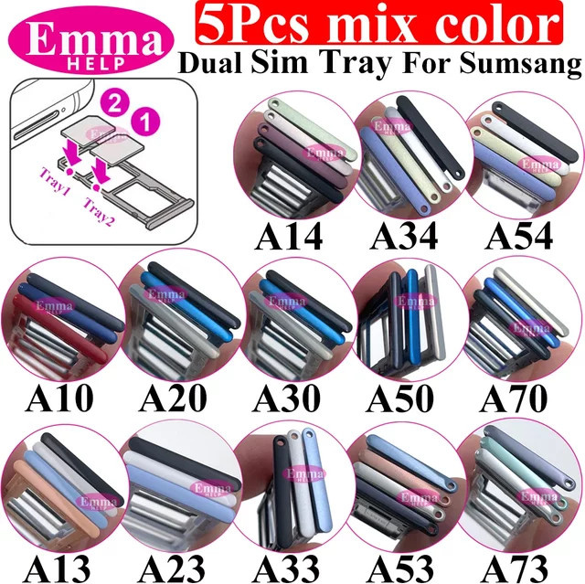 5er Set SIM-Karten-Halter Schubladen Adapter für Samsung A14 A13 A34 A54 A10 A20 A50 A30 A33 A53 A73 in Multicolor - Bild 1