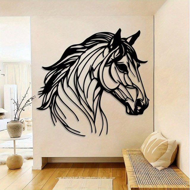 CIFBUY Vintage Wild Horse Metall-Wandkunst, minimalistische einzeilige Skulptur aus Eisen in Schwarz für deine moderne Wohnzimmerdekoration - Bild 1