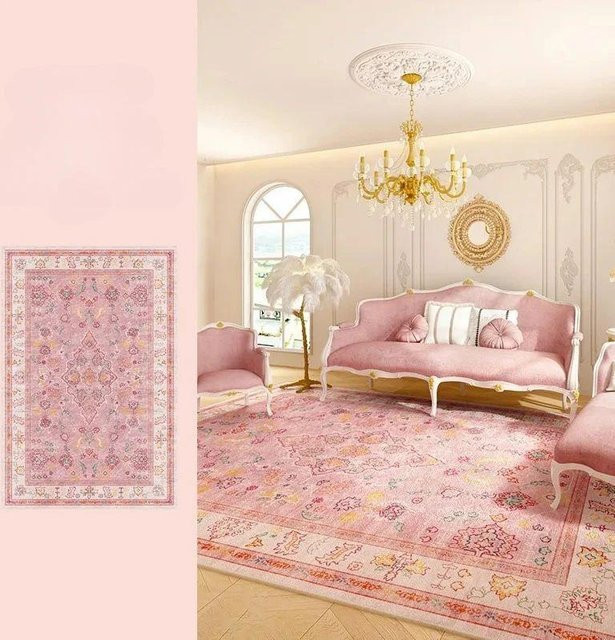 Wucifang Jewelry Retro Persischer Teppich in Rosa, Waschbare Bodenmatte mit Floralem Boho-Design, B: 140 cm, T: 200 cm - Bild 1