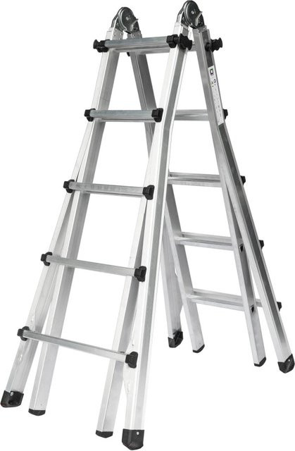 PROREGAL Teleskopleiter 4-teilig ohne Traverse in Silber, 4 x 5 Sprossen - Bild 1