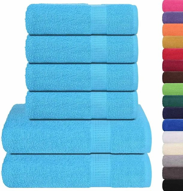 vidaXL 6-teiliges Handtuch-Set aus 100% Baumwolle in Türkis, 360 g/m² mit Frottee-Qualität und Aufhängeschlaufe - Bild 1