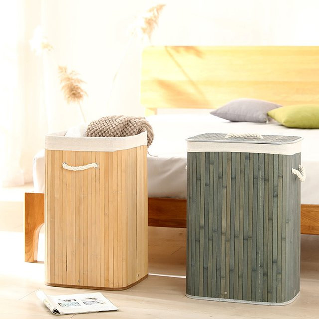 Aramox Faltbarer Wäschekorb aus Bambus mit großem Fassungsvermögen, B/H/T: 60 x 40 x 1 cm - Bild 1