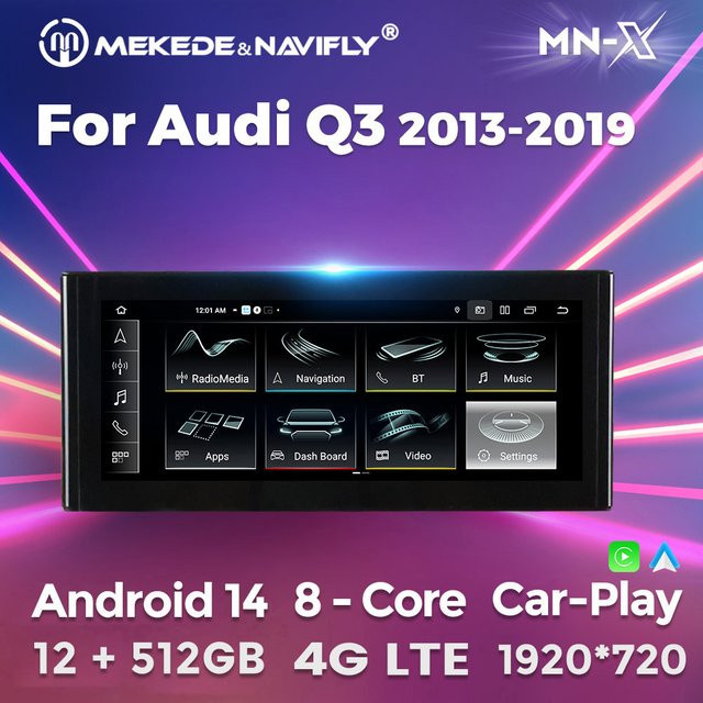 MEKEDE 10,25 Zoll Autoradio für Audi Q3 2012-2018 mit 8-Kern Prozessor, Wireless Carplay, Android Auto, GPS, 4G LTE, WIFI und Bluetooth in Schwarz - Bild 1