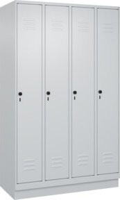C+P Spind Classic PLUS Garderobenschrank mit Sockel, 4 Abteile, Farbe Grau/Weiß, H x B x T: 195 x 120 x 50 cm, mit Sicherheits-Drehriegel und 3 Garderobenhaken - Bild 1