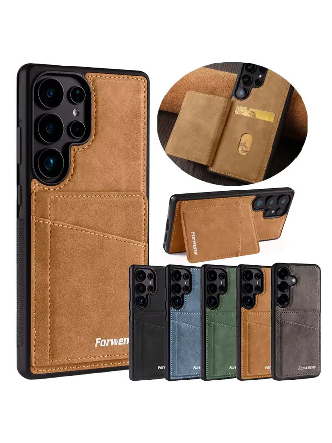 Business Lederhülle mit Magnetkartenhalter und Standfunktion für Samsung Galaxy S26 Ultra S25 Edge S24 S23 FE S26 Plus in Blau - Bild 4