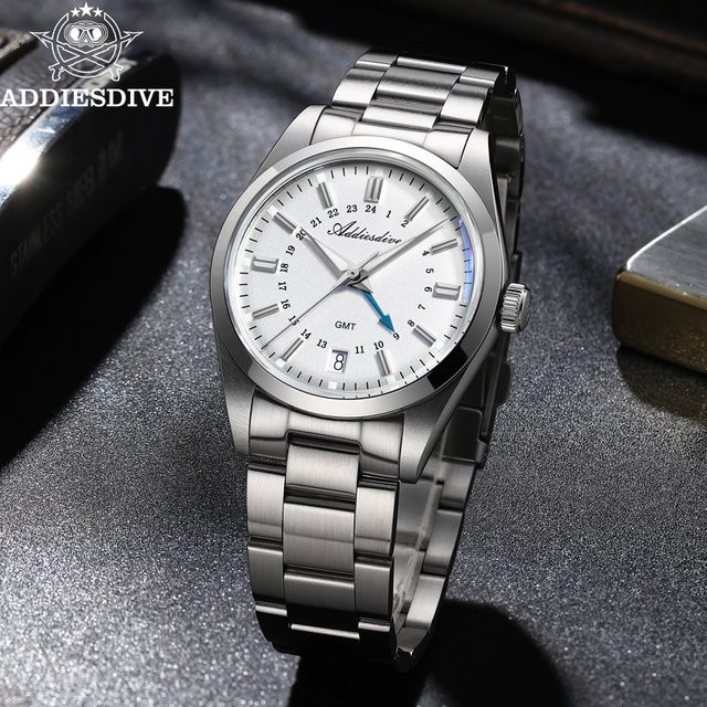 ADDIESDIVE Herren GMT Quarzuhr, Edelstahl, Weiß, 10 ATM - Bild 1