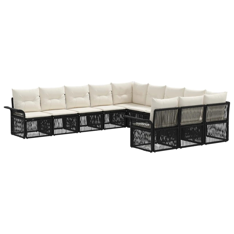 vidaXL Gartensofa-Set 11-teilig in Schwarz aus Poly-Rattan mit Metallgestell und Polsterkissen für Terrasse und Garten - Bild 2