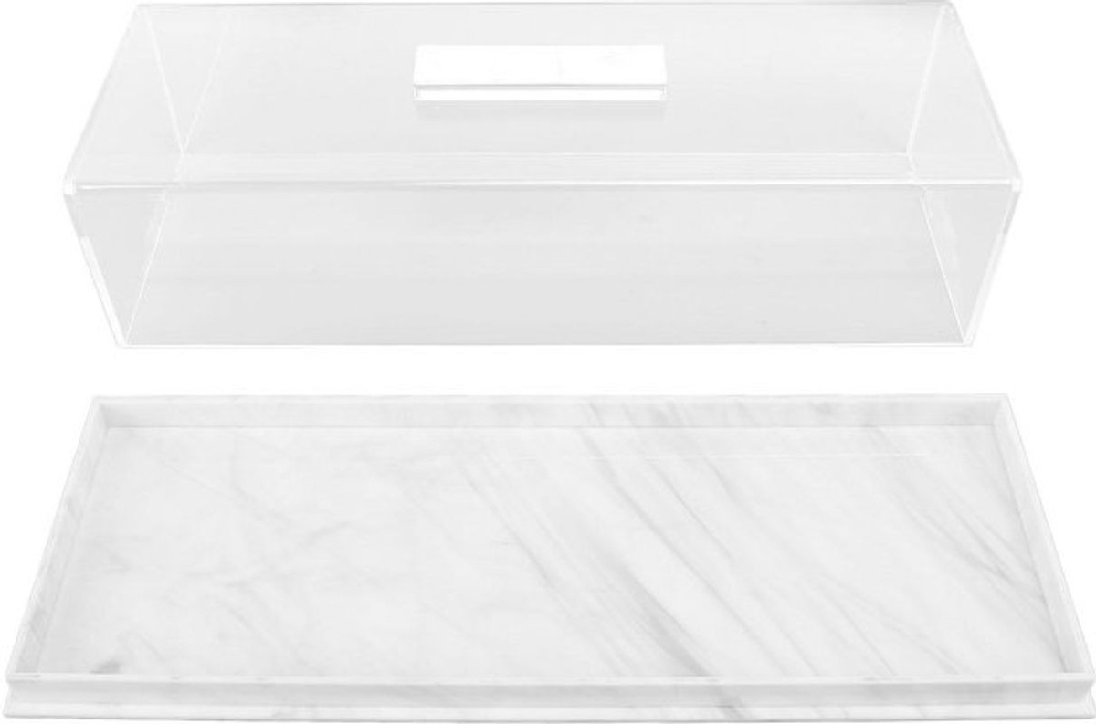 CosyHome Rechteckige Servierplatte aus Acryl mit Marmor-Design und Deckel in Weiß - Bild 1