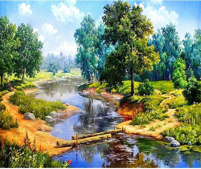 FIYO 5D DIY Diamantmalerei Baum im Wasser als Kreuzstich Mosaik Set, Farbe: Schwarz und Multicolour, B/H: 20 x 30 cm - Bild 1