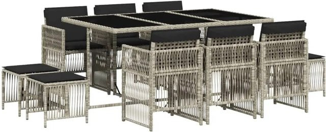 vidaXL 11-tlg Garten-Essgruppe aus Poly Rattan mit Kissen in Anthrazit und Hartglas-Tischplatte - Bild 1