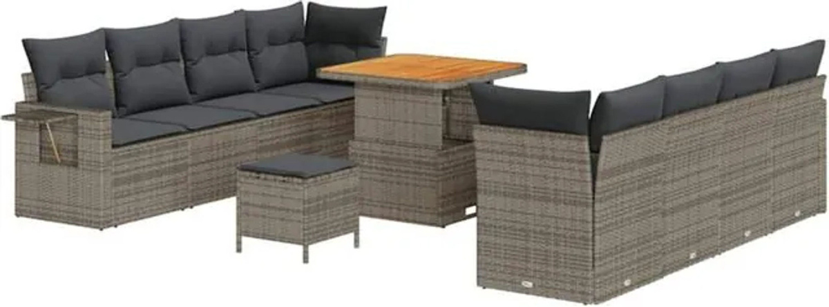 vidaXL Garten-Sofa-Set aus Polyrattan mit Kissen in Grau, 11-teiliges Loungemöbel-Set, B/T/H: 80 x 80 x 71 cm - Bild 1