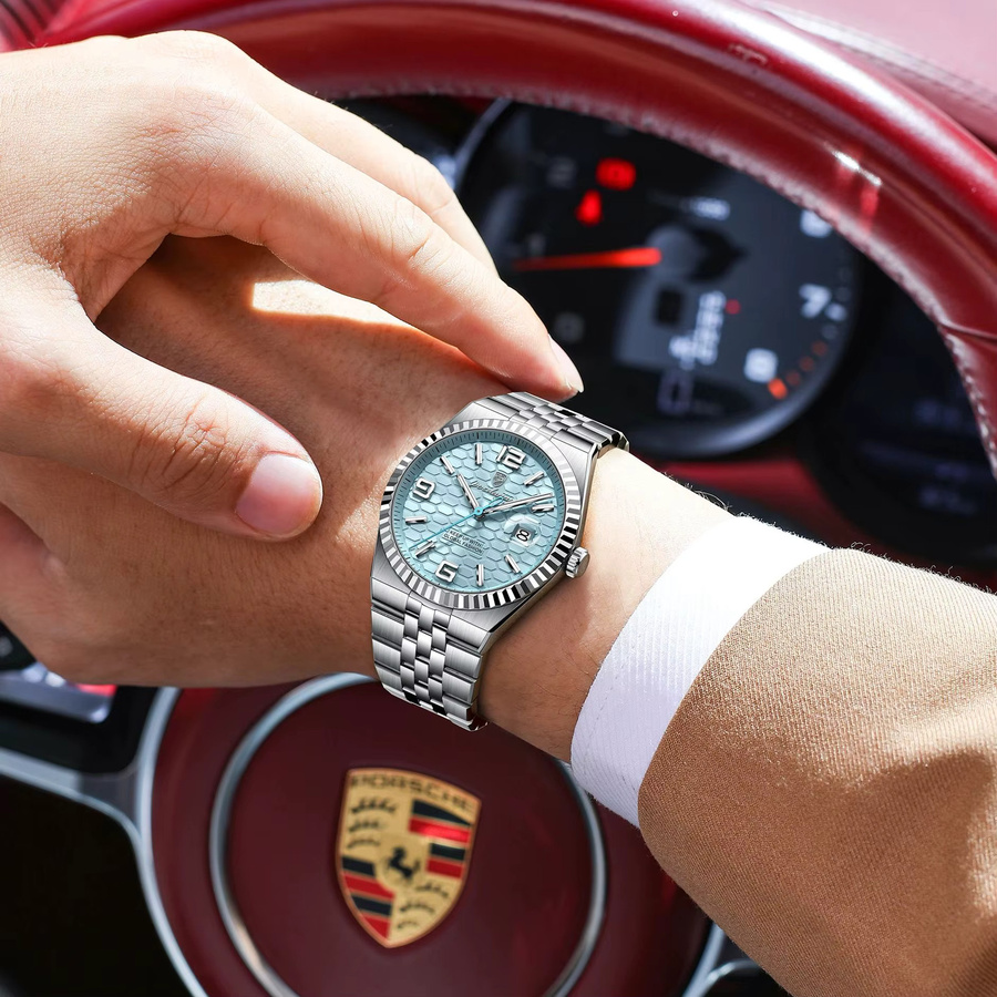 POEDAGAR Armbanduhr Edelstahl, Quarz, Silber, Herren, Datum - Bild 5