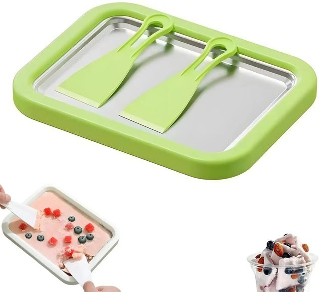 Oudun Roll-Eisbereiter mit 2 Schabern, Multifunktionale Joghurt-Maker-Platte für gefrorene Süßspeisen, Grün - Bild 1