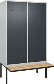 C+P Spind Classic PLUS Schwarz-Weiß-Spind mit 4 Abteilen und auskragender Sitzbank aus Buche-Hartholz, B/T/H: 212,0 x 120,0 x 81,5 cm - Bild 1