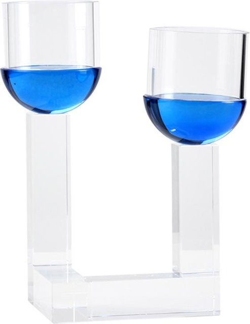 Kristall Kerzenhalter Modell M08675 in Blau aus Glas für Wohnzimmer und Eingangsbereich, B/T/H: 14,0 x 18,0 x 24,0 cm - Bild 1