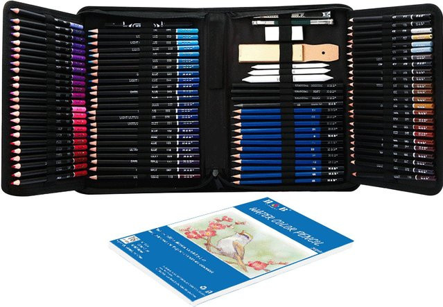 H&B 145-teiliges professionelles Kunstset mit Öl-Buntstiften, Kohle und Graphit in Schwarz und Multicolour - Bild 1
