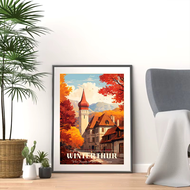 Vintage Leinwandmalerei Cape Au Moine Berg Bern Stadt Poster als mehrfarbiger Kunstdruck für dein Wohnzimmer - Bild 2