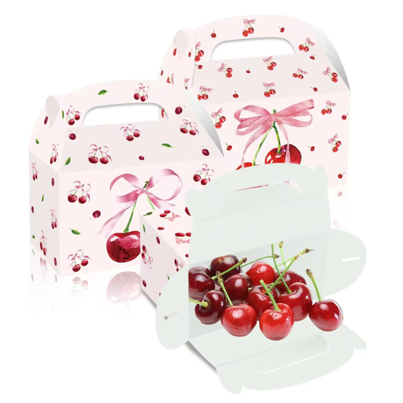 Kirsche Motiv Geschenkboxen aus Papier in Weiß für Geburtstag, Hochzeit und Party - Bild 2