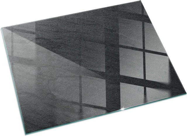 Tulup Glasplatte für Kamin in Schwarz mit Steinoberflächenstruktur, B: 120 cm, T: 80 cm - Bild 1