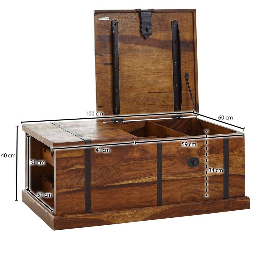 Wohnling Couchtisch aus Sheesham Massivholz in Braun, Modern, B/T/H: 100 x 60 x 40 cm - Bild 4
