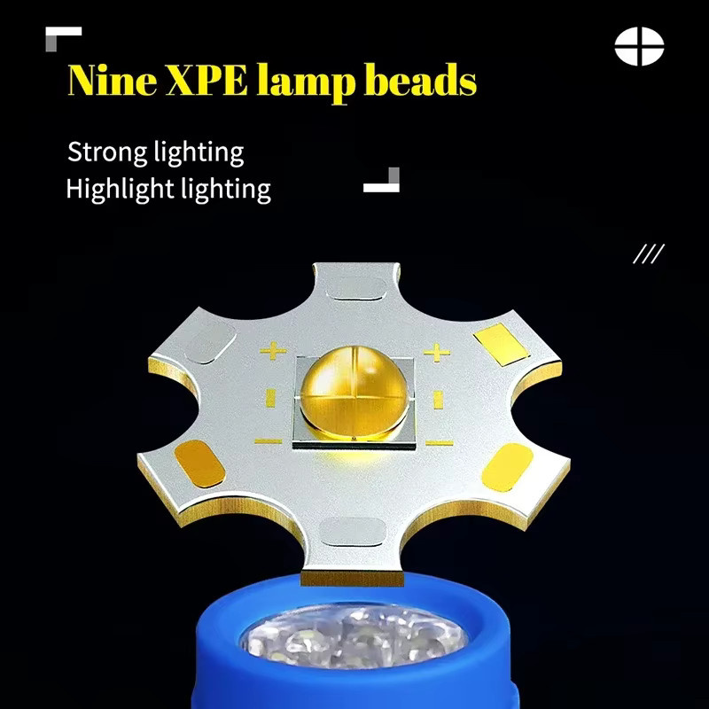 KDULIT Mini tragbare LED-Taschenlampe in Blau mit neun XPE-Leuchtdioden und festem Fokus für Notfälle im Freien - Bild 4