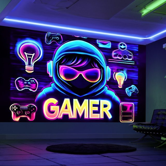 VIKAMA Neon Gamer Esports Wandteppich, Mehrfarbig, B/H: 60 x 40 cm - Bild 1