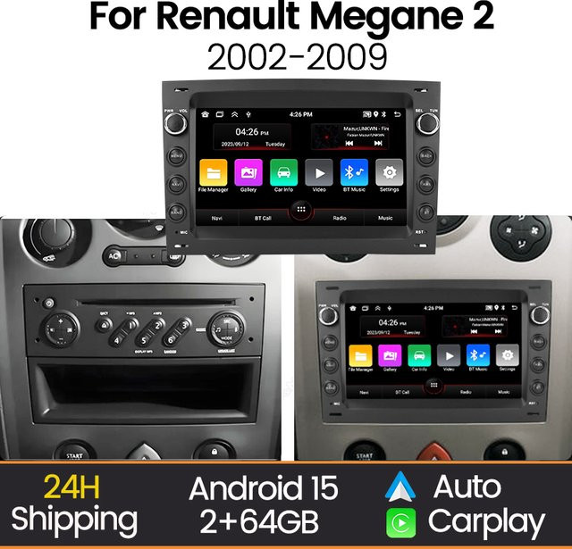 MEKEDE CarPlay und Android Auto Autoradio für Renault Megane 2 (2002-2009), 7 Zoll, Schwarz - Bild 1