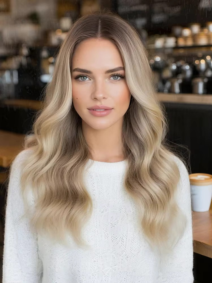FREEDOM Lace-Front-Perücke, Ombre Braun-Blond, lockig gewellt, Damen - Bild 4