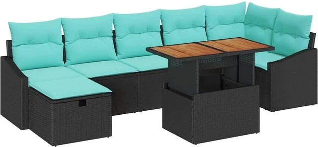 vidaXL Gartensofa-Set 8-teilig in Schwarz aus Poly-Rattan mit Kissen und Stauraumfunktion - Bild 1