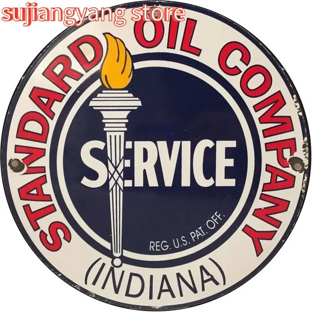 Potdemiel Metall-Blechschild Standard Oil Company Service rund, Durchmesser: 20,3 cm, Retro-Design in Blau und Rot - Bild 1