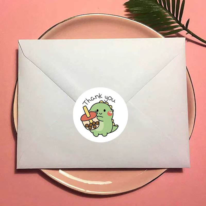 500 Stück Dankeschön-Aufkleber mit Cartoon-Dinosaurier Motiv, bunte Verpackungsetiketten aus Papier, Durchmesser: 2,5 cm - Bild 2