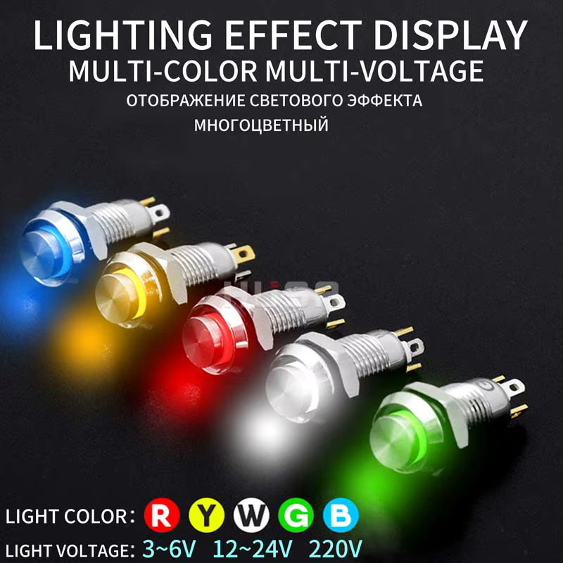 Pten Wasserdichter Metall-Drucktastenschalter mit LED-Licht, Messing vernickelt, Farbe: Silber/Rot, Durchmesser: 8 mm - Bild 2