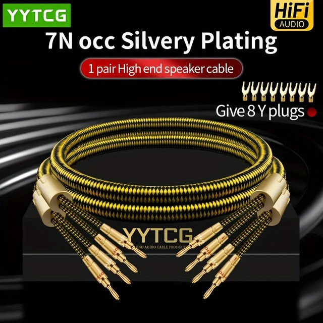 YYTCG HiFi-Lautsprecher-Audiokabel mit 7N OCC Silberbeschichtung und austauschbarem Y-Stecker in Silber und Gold - Bild 1