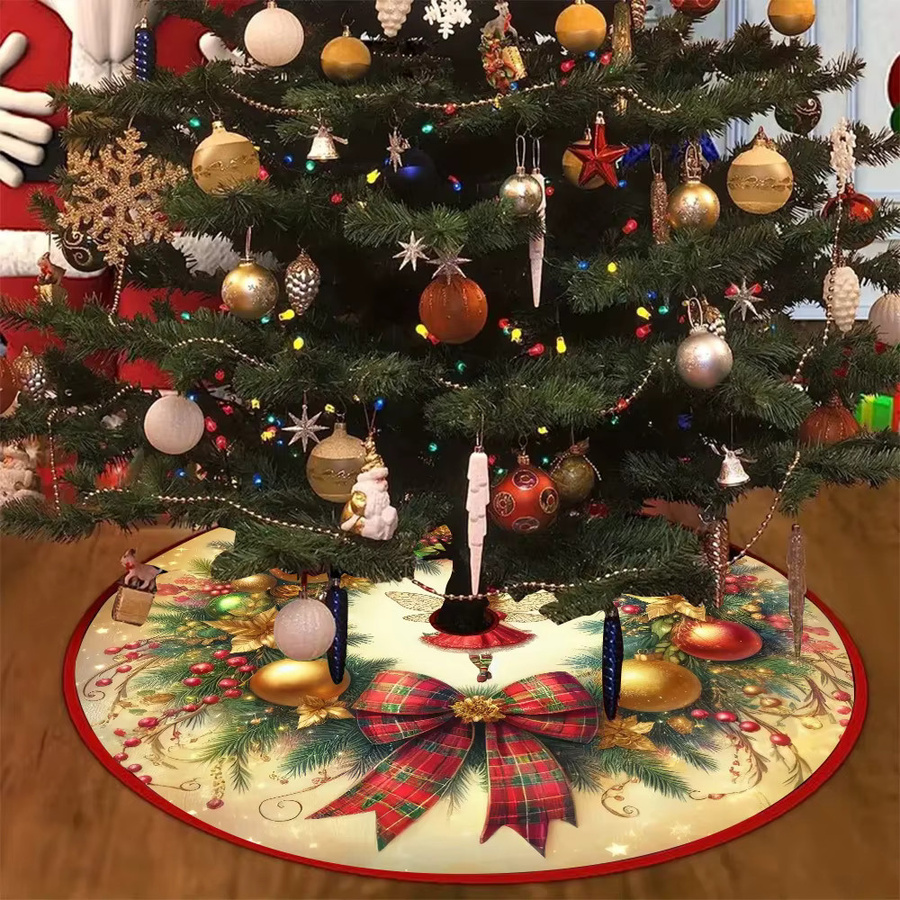 VIKAMA Weihnachtsbaumrock Holly Christmas aus rotem Samt mit festlichen Schleifen - Bild 4